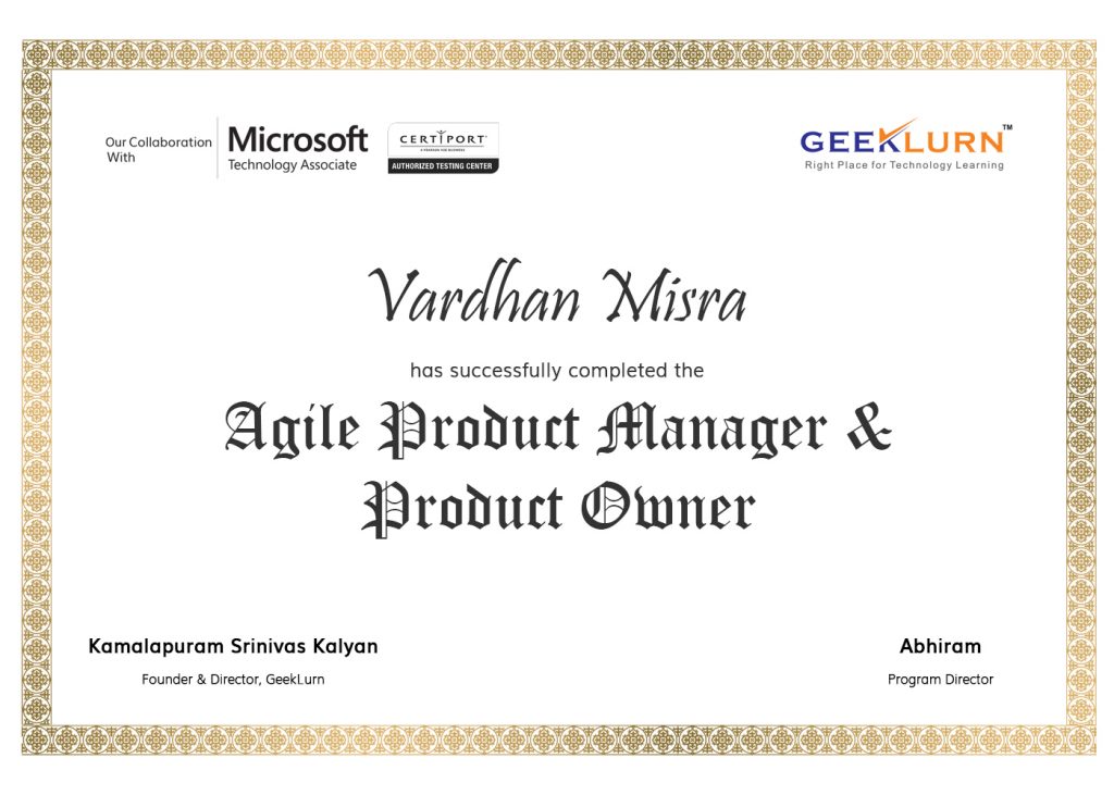 agile product manager and product owner online certification