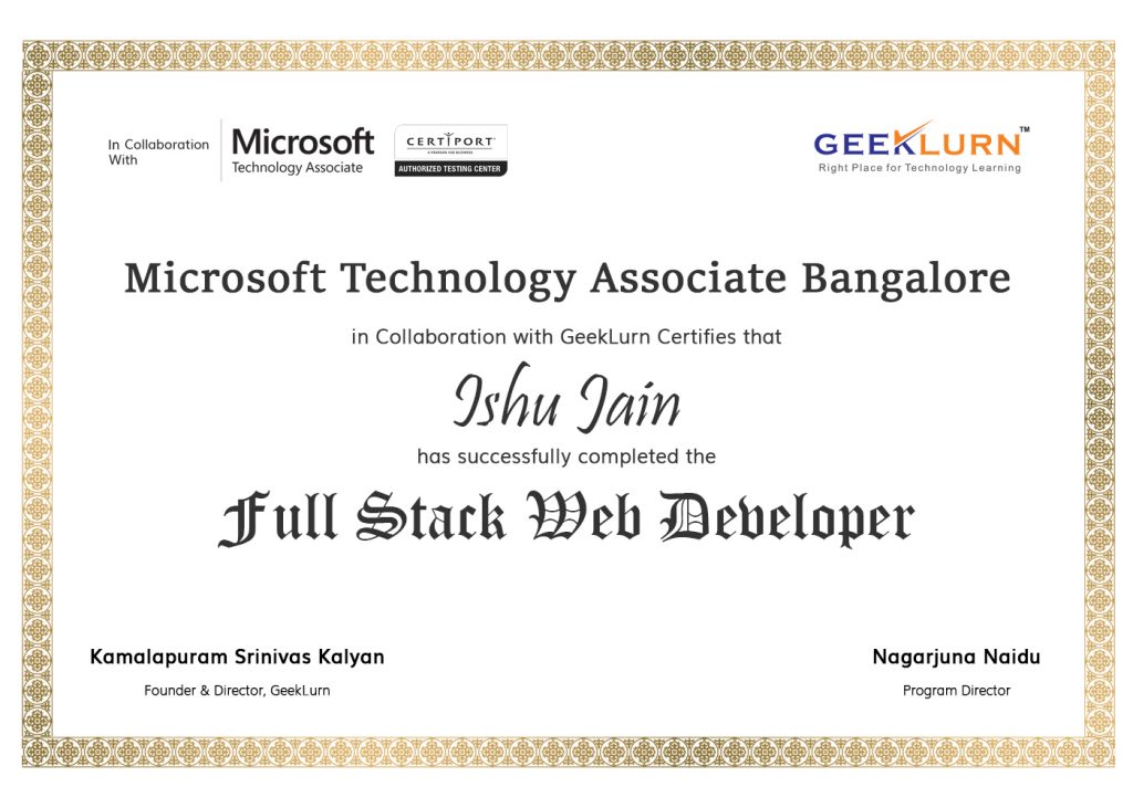 full stack web developer MTA online certificate